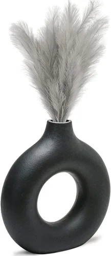 CEMABT Jarrón de cerámica hueco negro para flores, hecho a mano, minimalista, estilo bohemio, decoración para bodas, cenas, fiestas, sala de estar,