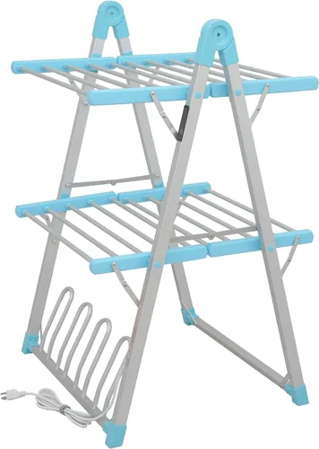Estante eléctrico calentado para secar ropa, secadora de prendas plegable calentada con temporizador de apagado, estante para ropa, zapatos, Azul
