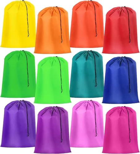 Woanger Paquete de 12 bolsas de lavandería extragrandes de 28 x 45 pulgadas, lavables a granel, bolsa de lavandería de viaje con cierre de cordón,