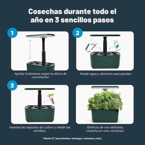 Miniatura 9 de AeroGarden Harvest Lite en Verde, Jardín hidropónico interior libre de suelo con luz LED de cultivo para jardinería de hasta 6 hierbas y vegetales