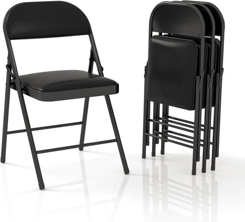 Miniatura 8 de Sillas plegables de metal con marco de acero con doble bisagra para oficina, cocina, comedor, boda, patio y jardín, sin montaje, juego de 4