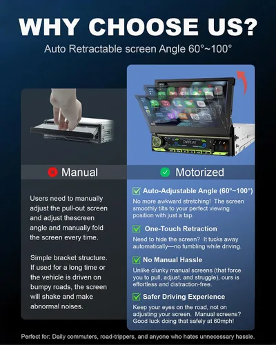 Miniatura 5 de Pantalla táctil inalámbrica portátil Apple Carplay para 7 "HD portátil Android Auto pantalla estéreo de coche, receptores de audio para automóvil
