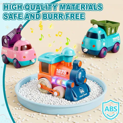 Miniatura 7 de Juego de Tren Lipneaed para Niños Pequeños, Juguetes de Tren Magnéticos para Niños de 3+, 4 Piezas de Camiones de Juguete para Niños y Niñas