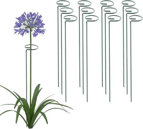 Thealyn Paquete de 12 estacas de soporte para plantas de 16 pulgadas, aros de metal de un solo tallo de soporte de flores, estacas de plantas de