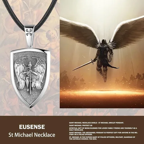 Miniatura 273 de Eusense Saint Necklace Sterling Silver 925 Protection Jewelry for Men Women Patron St Medals Amulet Pendant