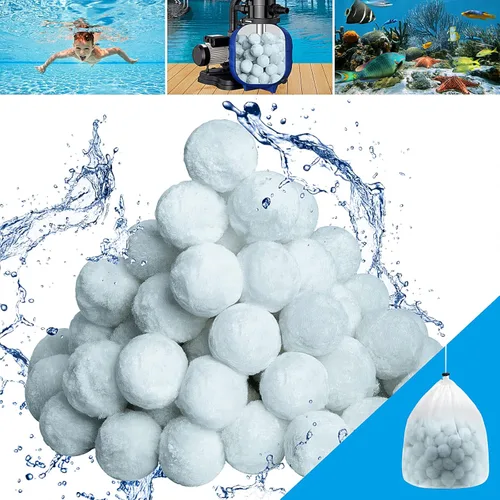 Bola de filtro de piscina de 3.08 libras para bomba de filtro de arena para piscina sobre el suelo, bolas de filtro ecológicas reutilizables que Azul
