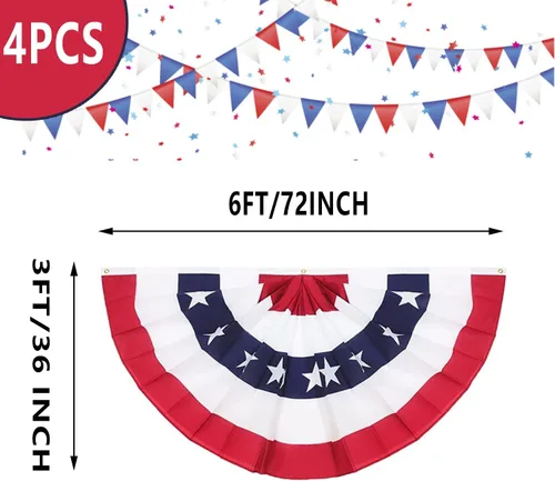 Miniatura 2 de Bandera americana plisada de 3 x 6 pies (juego de 4) – Banderines patrióticos de Estados Unidos para decoración del Día de los Caídos y 4 de Julio