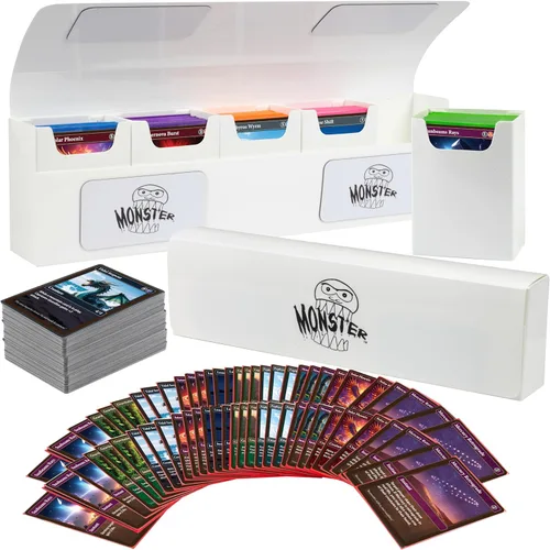 Monster Protectors Caja magnética Hydra de 5 barajas, color blanco, con capacidad para 375 tarjetas TCG, cierre de autobloqueo, compatible con