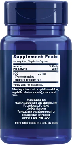 Miniatura 2 de Life Extension PQQ, pirroloquinolina quinona, 20 mg, promueve el crecimiento de nuevas mitocondrias, sin gluten, sin transgénicos, vegetariano, 1