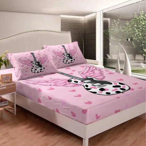 Miniatura 19 de Castle Fairy Juego de sábanas de botas de vaquero, tamaño individual, juego de ropa de cama de guitarra musical bohemia de 3 piezas para niños