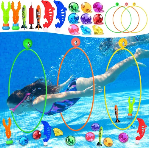 EnriQ Juguetes de piscina, anillos de buceo, anillos de natación, juego de piscina, juguetes de natación con anillo de buceo, gemas de buceo bajo el