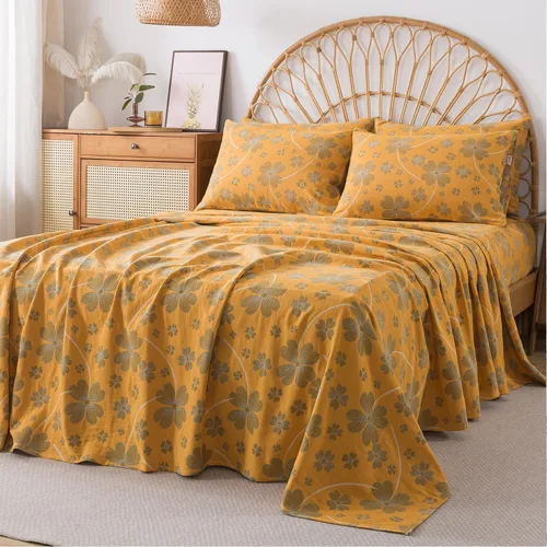 Miniatura 98 de FADFAY Juego de sábanas tamaño King, 100% algodón, elegante ropa de cama de granja con hojas verdes menta y flores blancas, sábana suave