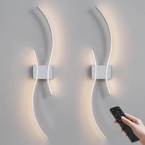 Miniatura 20 de KARTOOSH Aplique de pared a pilas con control remoto, colores continuos 3000K-6000K y atenuación, luz de pared LED inalámbrica dorada para sala