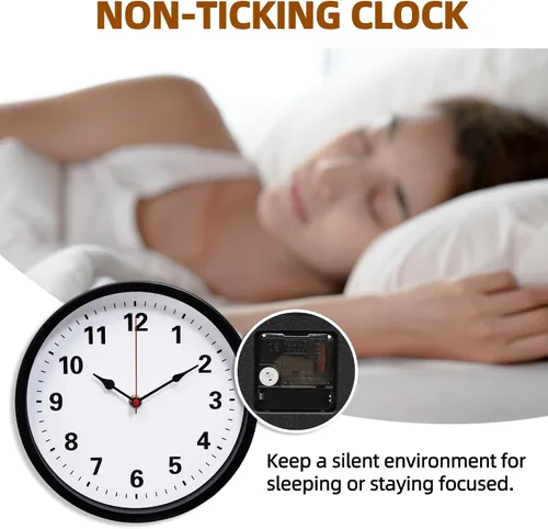 Miniatura 4 de LEIKE Reloj de pared de metal de 10 pulgadas, color negro, retro de cuarzo silencioso, funciona con pilas, decorativo para patio, cocina, sala