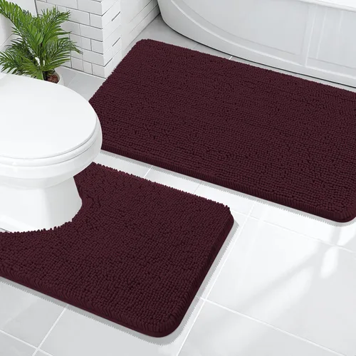 Miniatura 188 de OLANLY Juego de alfombras de baño de 2 piezas, alfombras de baño de chenilla suave y absorbente y alfombra de contorno en forma de U para inodoro