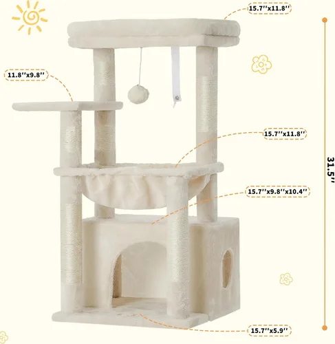 Miniatura 6 de Heybly Árbol para gatos, torre de gatito con cesta grande y suave para gatos, condominio para gatos con espaciosa cama para gatos con espacio
