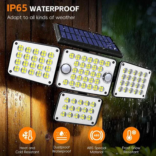 Miniatura 4 de Luces solares para exteriores 336 LED, luz de pared de seguridad con sensor de movimiento con control remoto, diseño ajustable de 4 cabezales