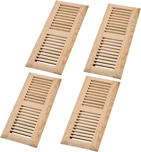 Miniatura 16 de Rejilla de piso de roble blanco de madera dura, cubierta de ventilación empotrable, 4x10 pulgadas con regulador de aire, sin acabar Blanco