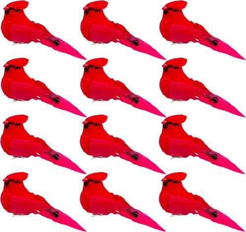 Miniatura 8 de 12 adornos de pájaros cardenales rojos, decoración de árbol de Navidad, 5.5 pulgadas, clip en tela emplumada, pájaros artificiales para decoración