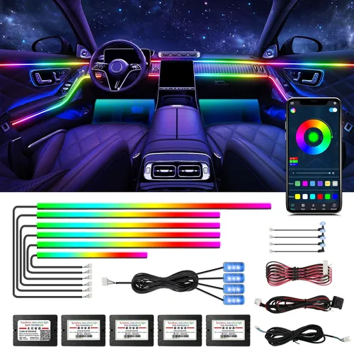 Miniatura 12 de Luces de acrílico para interiores de automóvil, accesorios de automóvil, tira de luces LED 10 en 1 con control de aplicación, 175 pulgadas, 593