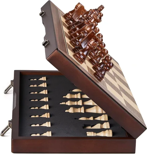 AMEROUS - Juego de ajedrez magnético de madera de 15 pulgadas para adultos y niños - con tablero plegable, paquete de regalo, ranuras de
