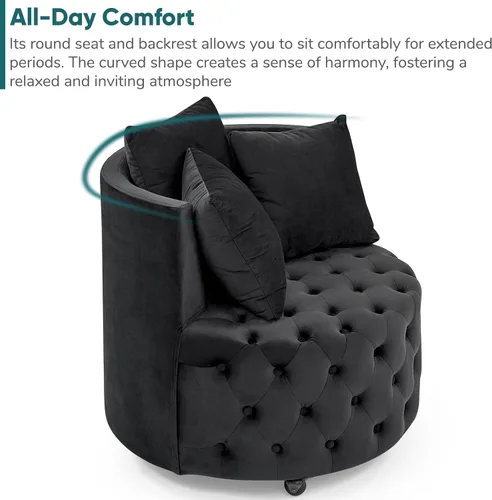 Miniatura 6 de JOYBASE Silla giratoria de barril con 3 almohadas, sillón redondo de acento, cómodo y cómodo, moderno sofá circular para sala de estar, dormitorio
