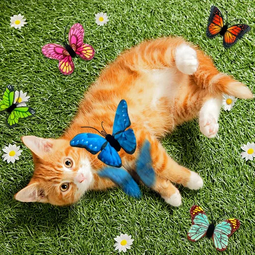 Miniatura 2 de Juguetes de hierba gatera para gatos de interior, paquete de 5 juguetes de hierba gatera de mariposa con arrugado, juguetes para gatos