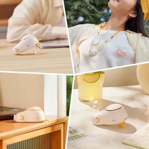 Miniatura 7 de Mini ventilador de cuello personal manos libres/lindo ventilador portátil de pato acostado/ventilador de collar con cordón ajustable, batería