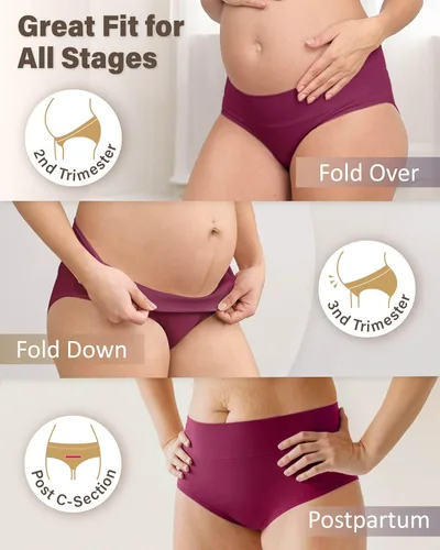 Miniatura 3 de Intimate Portal - Ropa interior de maternidad de algodón para debajo del vientre, panties plegables para embarazo y postparto