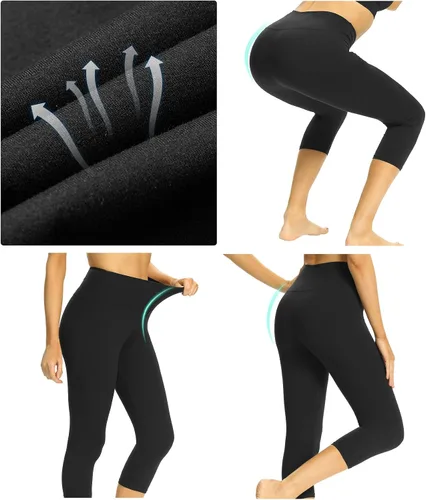 Miniatura 4 de YOLIX Paquete de 7 leggings capri para mujer, cintura alta, color negro, suave, pantalones de yoga para entrenamiento