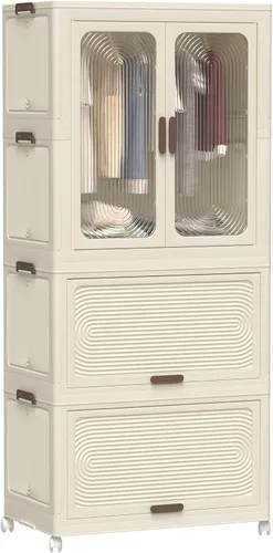 Miniatura 9 de Leavader Armario portátil organizador de almacenamiento para ropa, armario grande de plástico plegable con ruedas, armario de almacenamiento de ropa