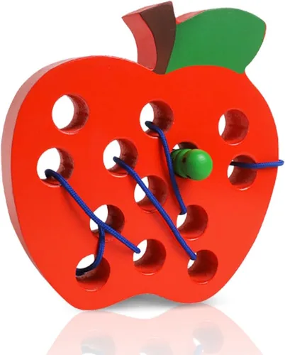 Juguetes de cordones para niños pequeños, juguetes de viaje para bebés de madera con roscado de manzana, educación Montessori, aprendizaje