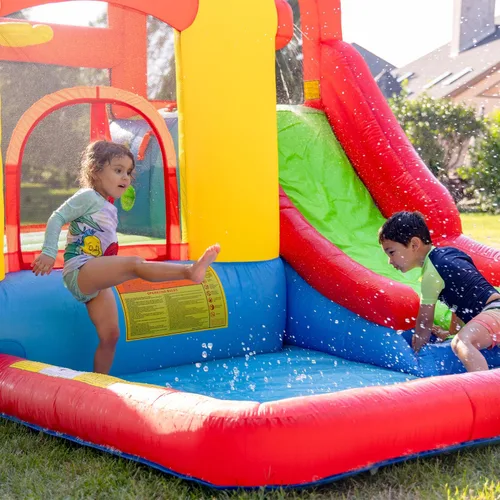 Miniatura 6 de Bounceland Parque de juegos inflable con salto y aventura de salpicaduras o tobogán acuático todo en uno, piscina grande, área de salto divertida