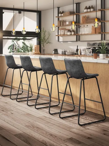 Miniatura 14 de Bar Stools Set of 2, 26 Inches Counter Height Bar Stools with Back, Modern Faux Leather Barstools with Metal Legs and Footrest, Bar Chairs for