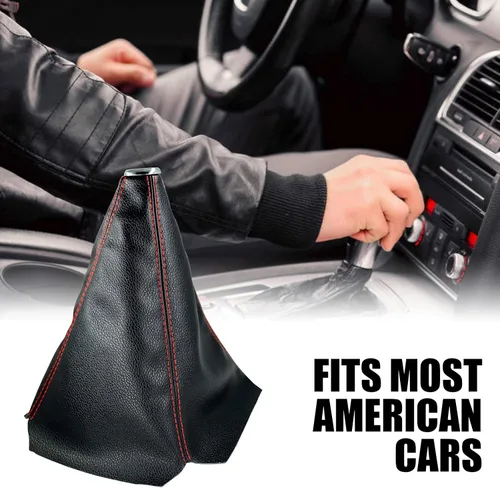 Miniatura 4 de Funda universal para pomo de cambio de coche, de piel PU, color negro, para cambio manual/automático (piel PU negra/costuras rojas)