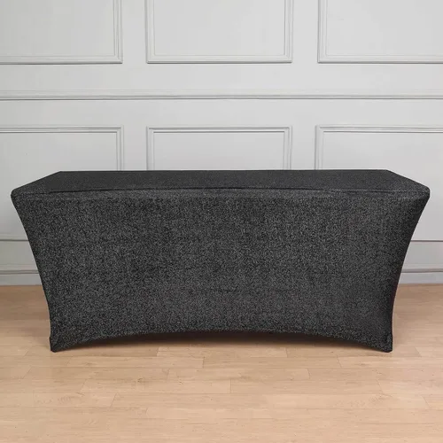 Efavormart - Mantel rectangular ajustable de elastano de 6 pies, color negro metálico con purpurina