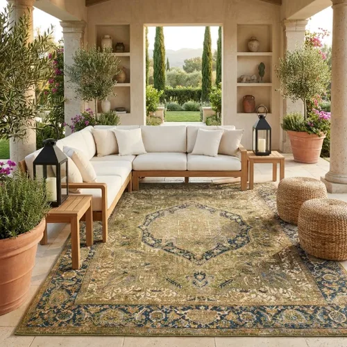 Miniatura 12 de Unique Loom Outdoor Traditional Collection - Alfombra de área - Nosara (4 pies 1 pulgada x 6 pies 1 pulgada, rectangular, azul/azul claro)