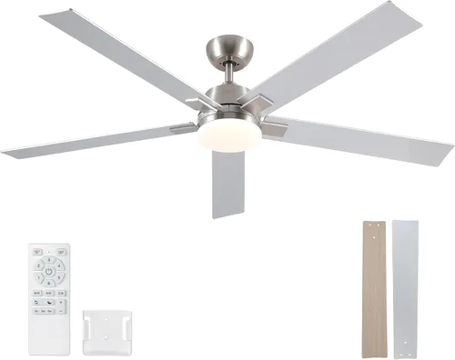 Miniatura 13 de Ventiladores de techo de 42 pulgadas con luces y control remoto, ventilador de techo de níquel cepillado, motor CC reversible de 6 velocidades, LED