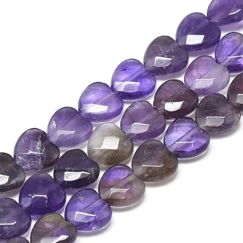 Fashewelry 18 cuentas de piedra natural de amatista en forma de corazón, piedras preciosas de chakra de cristal morado, cuentas espaciadoras sueltas