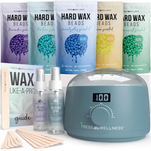 Kit de depilación Tress Wellness para piel sensible – Seguro para cara y piel, spray de preparación y cuidado posterior, fácil de usar – Kit para