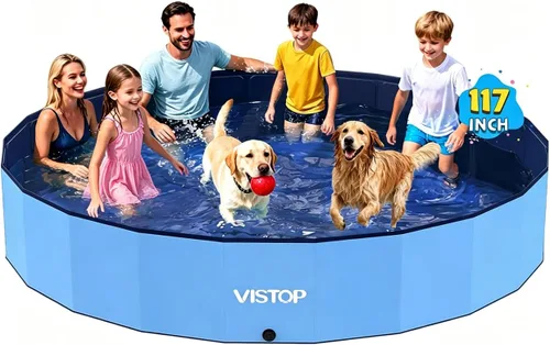 Miniatura 8 de VISTOP Piscina grande plegable para perros, piscina portátil de plástico duro para perros, gatos y niños, piscina infantil plegable para baño