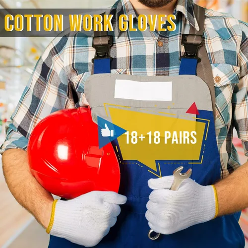 Miniatura 5 de SATINIOR 36 pares de guantes de trabajo de mano, forro de algodón blanco, guantes de seguridad para barbacoa, forro para hombres y mujeres, Ribete