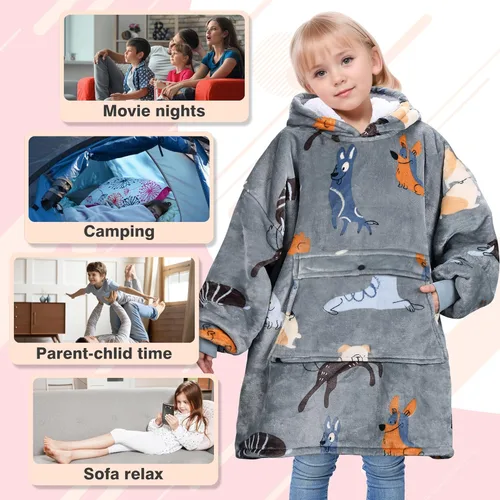 Miniatura 5 de Catalonia Sudadera tipo manta con capucha para niños, sudadera de sherpa extragrande para adolescentes jóvenes, idea de regalo Perro- Niños