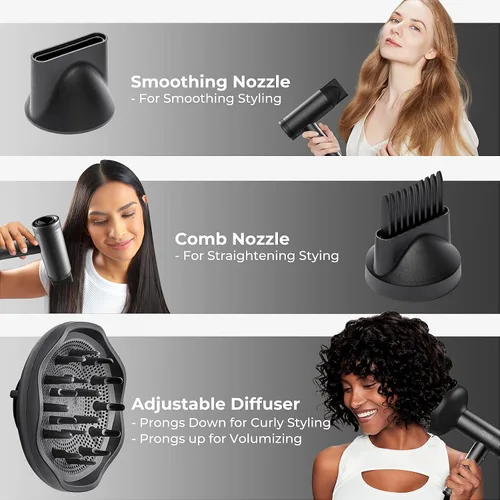 Miniatura 5 de TYMO Secador de pelo con difusor para mujer, secador profesional de alta velocidad de 1500 W con peine, secado rápido de 110,000 rpm, secador