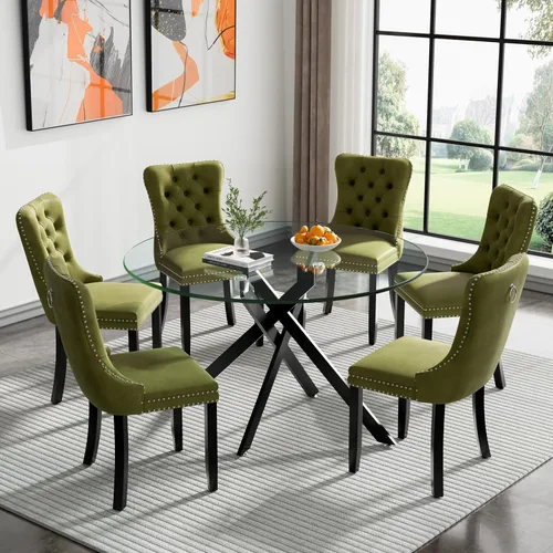 Miniatura 53 de HomVent Juego de mesa de comedor redonda de vidrio de 3 piezas, juego de mesa de comedor de vidrio templado para 2 mesas de cocina con 2 sillas