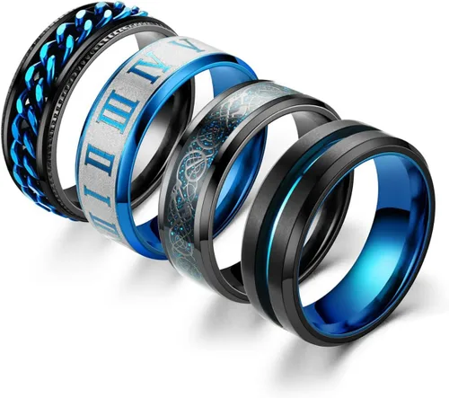 Ronglry 4 anillos giratorios de acero inoxidable de titanio para mujeres y hombres, anillos negros para el estrés y la ansiedad para anillos,