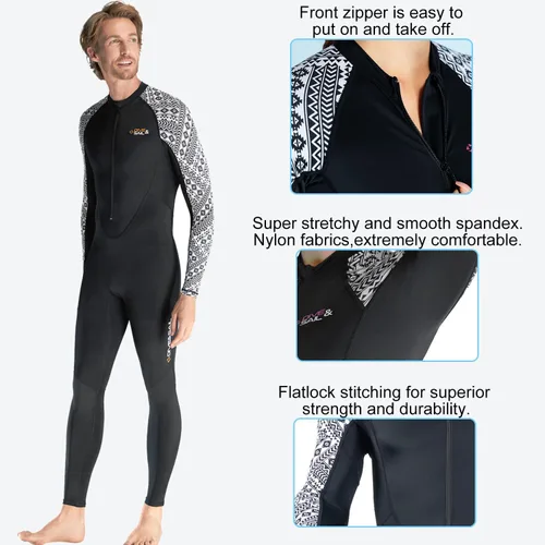 Miniatura 5 de Protector de erupción de cuerpo completo para mujeres y hombres, traje de neopreno deportivo con cremallera frontal de una pieza para buceo, surf