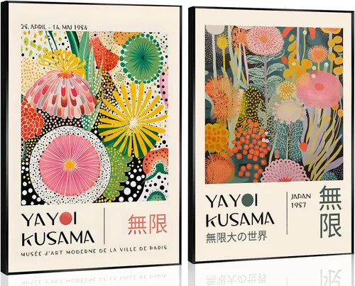 Yayoi Kusama - Lienzo abstracto japonés para pared, 12 x 16 x 2 pulgadas | Imágenes retro coloridas de Tokio, galería de exposiciones de arte,