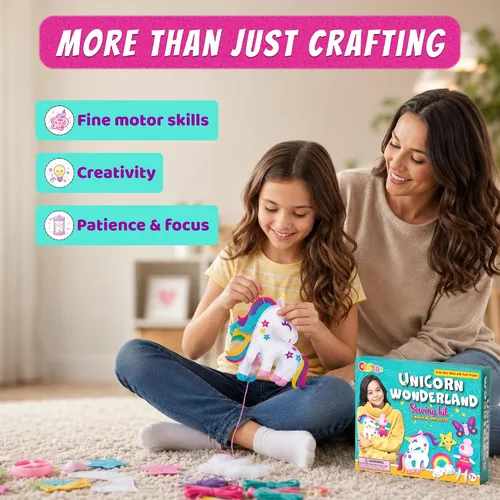 Miniatura 6 de Kit de Costura de Unicornio Mágico para Niñas de 7+ - Crea 5 Adorables Animales de Fieltro y una Almohada Acogedora - Manualidades DIY Divertidas