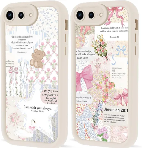 Miniatura 44 de Paquete de 2 fundas protectoras para iPhone 13 de 6.1 pulgadas con versículo bíblico de Jesús y cruz cristiana floral, para mujeres y niñas, funda